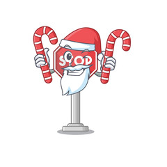 Canvas Print - Santa with candy sign stop isolated with the cartoon