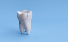 Broken Tooth Isolated On Blue Background With Clipping Path. 3d Render Illustration