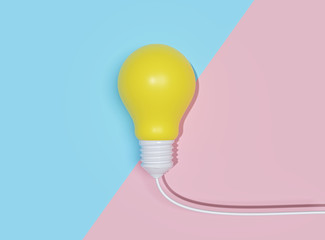 Poster - Yellow lightbulb with wire. minimal concept. top view. 3d rendering