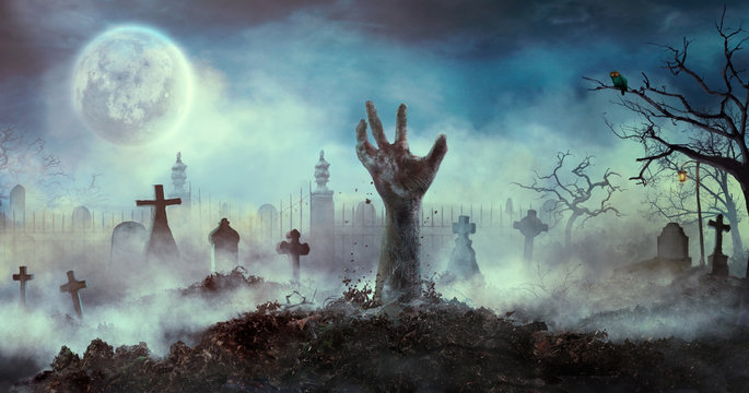 Fototapete -  - Zombie hand rise from the grave