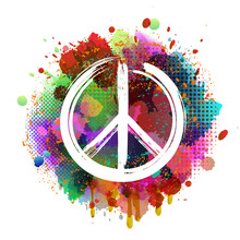 White Peace Hippie Symbol On Colorful Background