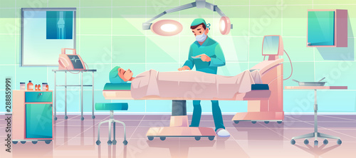 Cuadros en Lienzo Plastic surgeon operating patient girl in surgery room with medical equipment