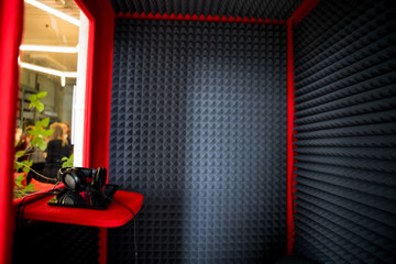 close up Sound Absorption, noise reduction texture in recorder room ,with light flare.