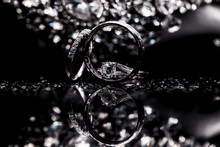 Wedding Rings With Diamonds On Black Background