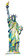 Statue of Liberty. Stylish multi-colored drawing with markers, pop art. America's famous place, symbol.
