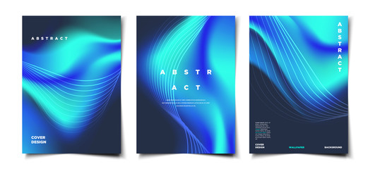 set of abstract bright blurry wavy shape, aurora and dynamic lines background layout, cover, poster,