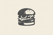 Engraving Burger Silhouette With Texture Hand Drawn Style Effect Vector Illustration.
