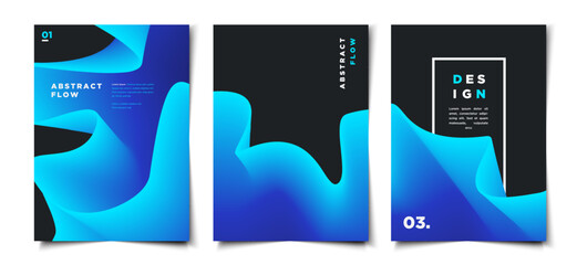 Set of 3d blue wavy abstract cover, brochure, poster, banner layout template