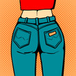 © tiena - Woman in high waisted jeans. Back view. Pop Art vintage vector illustration