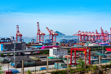 Canvas Print - Aerial view of a cargo dock