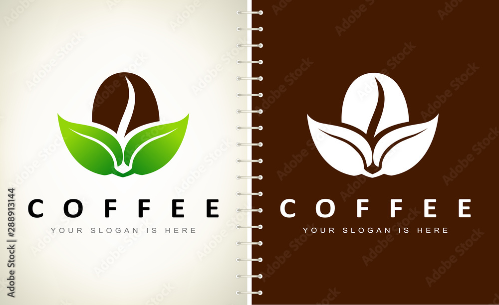 Coffee bean and leaf logo vector. Logo design vector illustration ...
