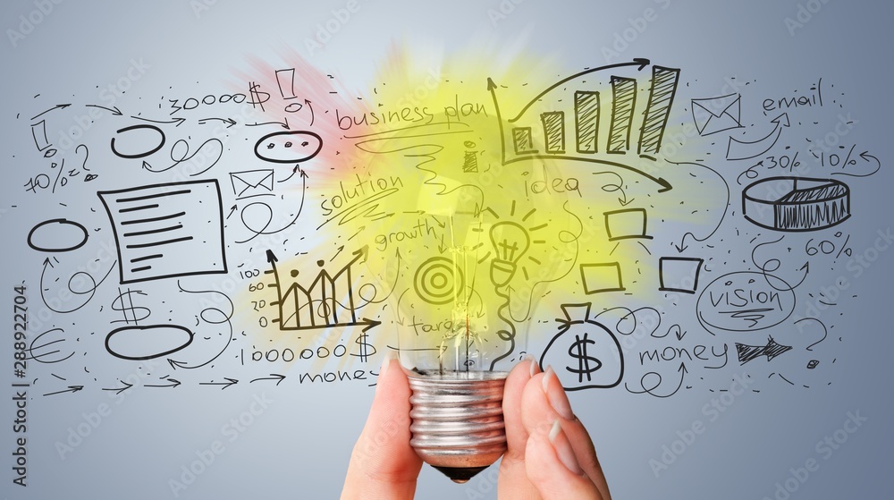 Light bulb banner, marketing concept, business idea. info graphic - obrazy, fototapety, plakaty 