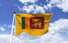 Flag Mockup Of Sri Lanka, Country In Southern India. Indian Ocean, Famous For Ancient Buddhist Ruins, Sigiriya. The Old Capital Anuradapura. Yala National Park, Temple Of The Tooth. Capital: Colombo