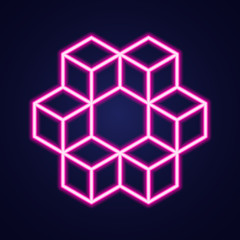 Fototapete - Hexagon simple luminous neon outline colorful icon on blue background.
