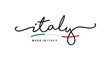 Made in Italy handwritten calligraphic lettering logo sticker green white red flag ribbon banner line design