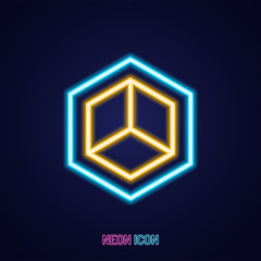 Fototapete - Hexagon simple luminous neon outline colorful icon on blue background.