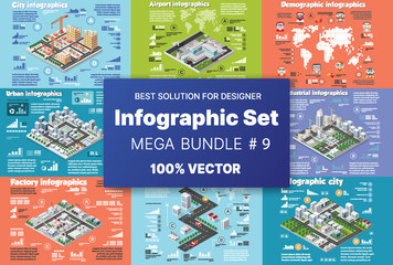 Wall Mural - Isometric set infographics concept of blocks