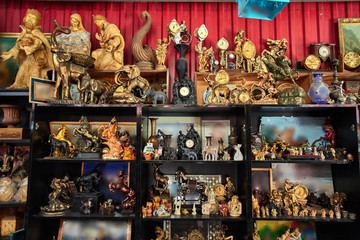 Flea market, swap meet, old rare retro things, vintage objects