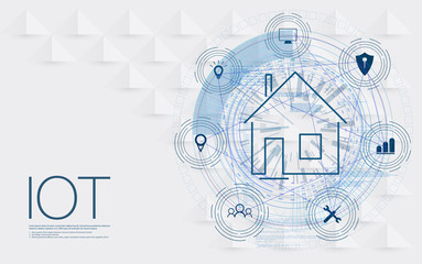 Poster - Internet of things (IOT), devices and connectivity concepts on a network, cloud at center. digital circuit board above the planet Earth. Abstract background