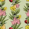 Seamless Nature Pattern with Floral Leaves