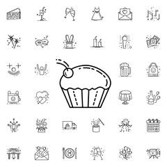 Poster - Cup cake with cherry dusk style neon icon. Elements of birthday set. Simple icon for websites, web design, mobile app, info graphics