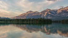 Edith Lake, Jasper National Park, Alberta, Canada, Mountain And Lake Reflection Sunset Timelapse