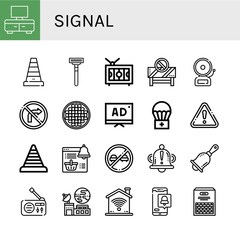 Canvas Print - Set of signal icons such as Tv, Cone, Razor blade, Television, Barrier, Alarm, No turn right, Beans, Airdrop, Warning, Notification, No overtaking, Bell, Handbell, Radio , signal