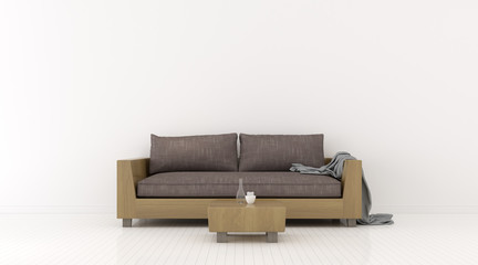 Poster - Perspective of modern luxury living room with grey sofa and side table on white wall background, Minimal. - 3D rendering.