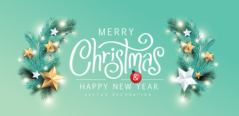 Merry Christmas and Happy New Year background banner.Merry Christmas vector text Calligraphic Lettering Vector illustration.