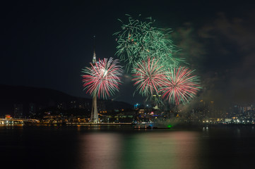 Canvas Print - Macau, China 7th September 2019. 30th Macao International Fireworks Display Contest, Malaysia Team - Blastmaster Sdn Bhd