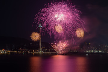 Wall Mural - Macau, China 7th September 2019. 30th Macao International Fireworks Display Contest, Malaysia Team - Blastmaster Sdn Bhd