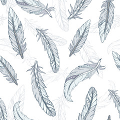 Wall Mural - seamless pattern with bird feathers