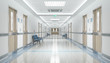 Leinwandbild Motiv Long hospital bright corridor with rooms and seats 3D rendering
