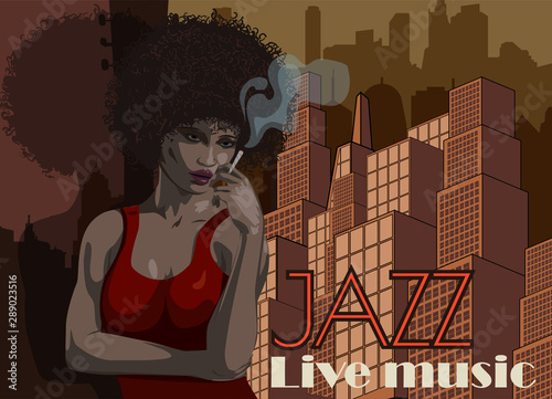 Dekoracja na wymiar  piosenkarka-duszy-kobieta-fryzura-afro-grafika-wektorowa-muzyka-jazzowa-i-bluesowa-plakat-w-stylu-vintage