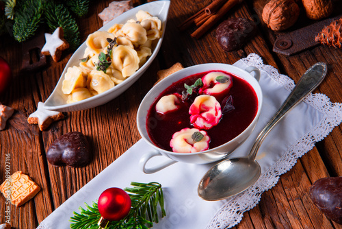 Traditional Polish Christmas Eve Borscht With Dumplings Stock Photo Adobe Stock