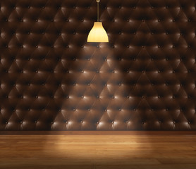 Wall Mural - Empty room - retro upholstery wall with lamp and laminate flooring. User for background