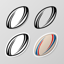 Set Of Four Different Rugby Stickers Isolated On Gray Background
