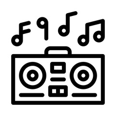 Sticker - Playing Record Player And Musical Notes Vector Icon Thin Line. Music Notes And Headphones, Concert, Opera And Karaoke Concept Linear Pictogram. Black And White Contour Illustration