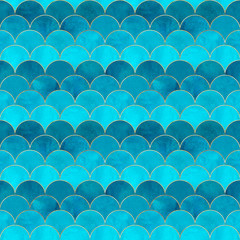 Wall Mural - Mermaid fish scale wave japanese seamless pattern