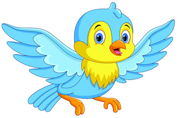 Wall Mural - cute cartoon little birds fly isolated on white background