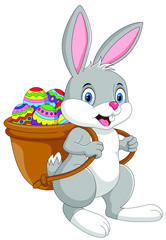 Wall Mural - cartoon easter bunny with egg basket