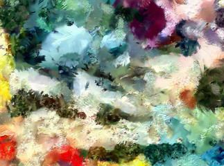 Wall Mural - Abstract brush painted background, colorful texture pattern, digital oil technique imitation. Creative art wallpaper. Big splashes and strokes on canvas.