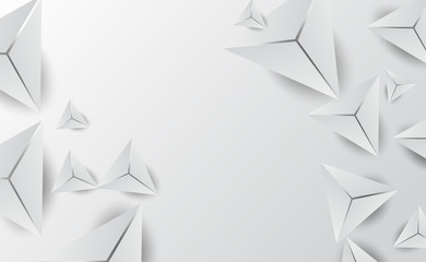 Wall Mural - 3D Abstract White Triangle Shapes minimal background.Creative digital graphic geometric polygon for business card your text.Design template layout modern simple.Origami paper cut and craft. vector