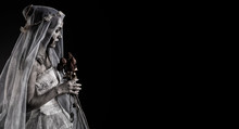 Horror Scene Of A Possessed Bride Woman Ghost Halloween In Dark Oom