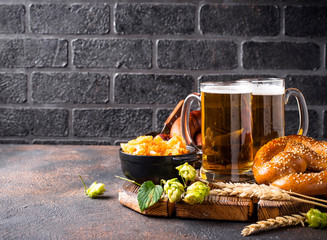 Wall Mural - Beer, pretzels and Bavarian food