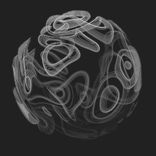 Monochrome Biosphere Vector Illustration. Abstract Organic Sphere. Liquid Shape With Outlines. Strange Transparent Life Form. Holographic Image Or MRI Of Biologic Structure. Wavy Form Cross Section.