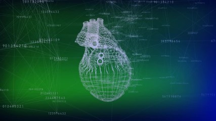 Poster - 3d render of a human heart with some distorions characterised anxaety in a modern technology life.
