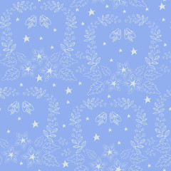 Sticker - Winter flower vector pattern with stars. Light blue Christmas wrapping paper design.