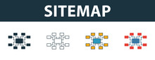 Sitemap Icon Set. Four Elements In Diferent Styles From Seo Icons Collection. Creative Sitemap Icons Filled, Outline, Colored And Flat Symbols