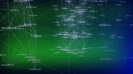 Poster - Digital numbers connected by lines characterized a modern cloud computing network. Seamless loop.